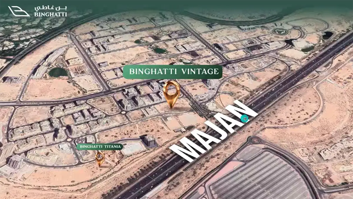 Location map of Binghatti Vintage in Jumeirah Village Circle (JVC), Dubai