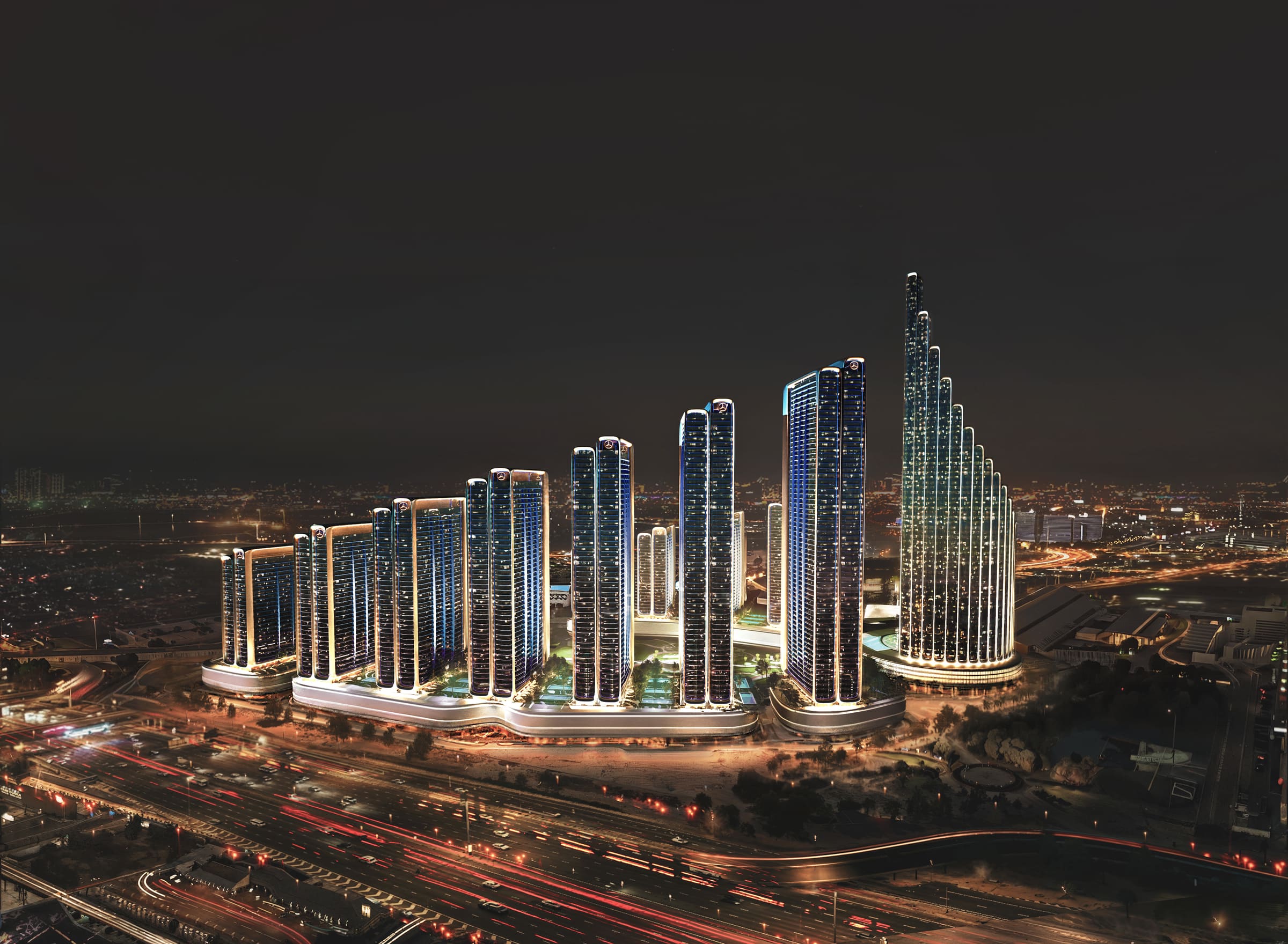 Mercedes-Benz Places night aerial