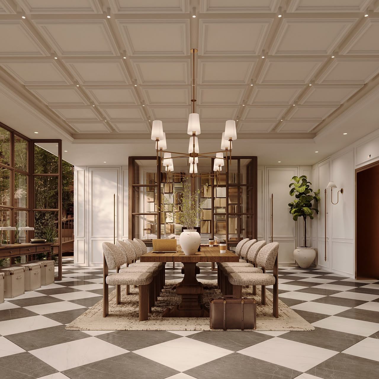 The residential library at The Archive by Imtiaz, with floor-to-ceiling glass book cabinets