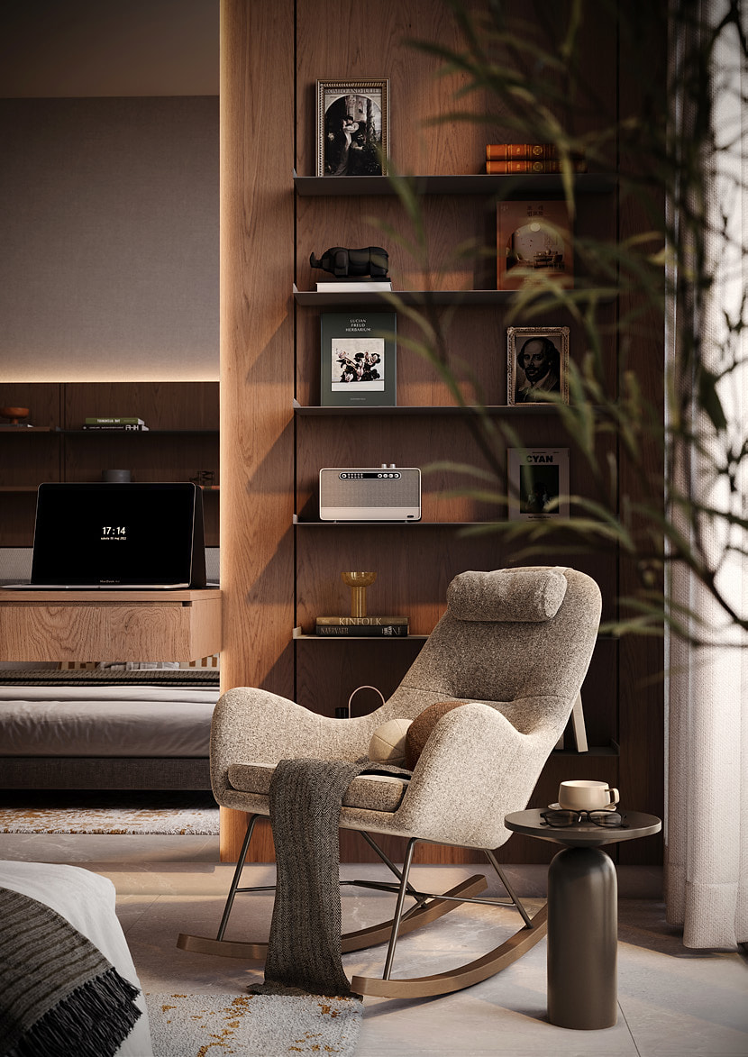 A private reading nook built into a residence at The Archive by Imtiaz
